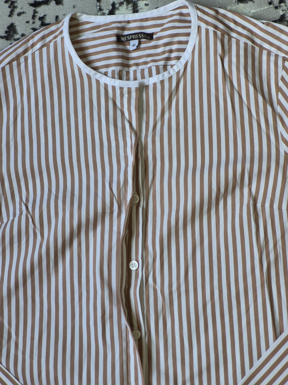 Nespresso White & Brown Vertical Stripe Long-Sleeve Shirt 40 New - Picture 3 of 11